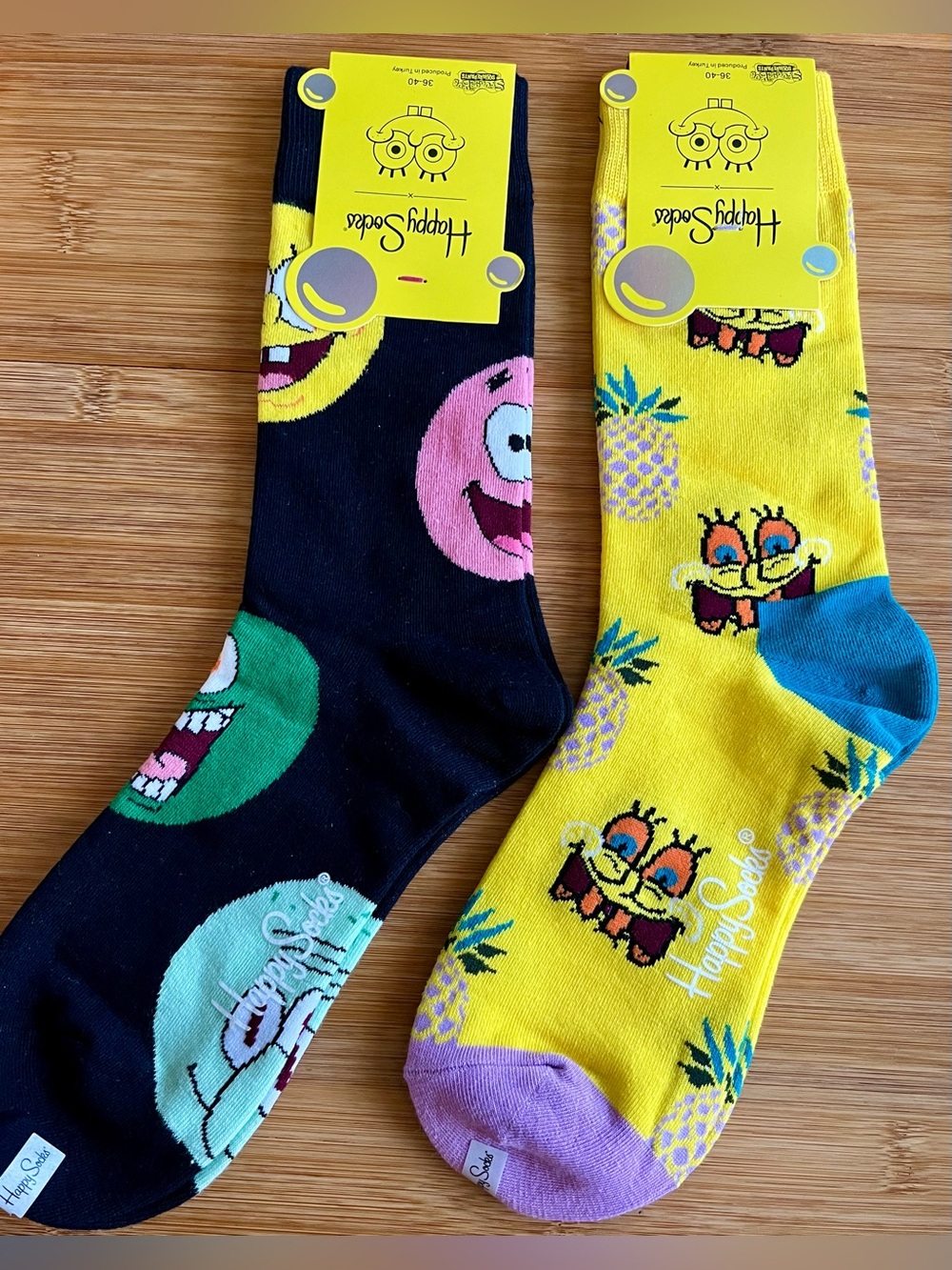 2 Pairs Of Happy Socks SpongeBob, Patrick Star, Squidward, Plankton crew socks